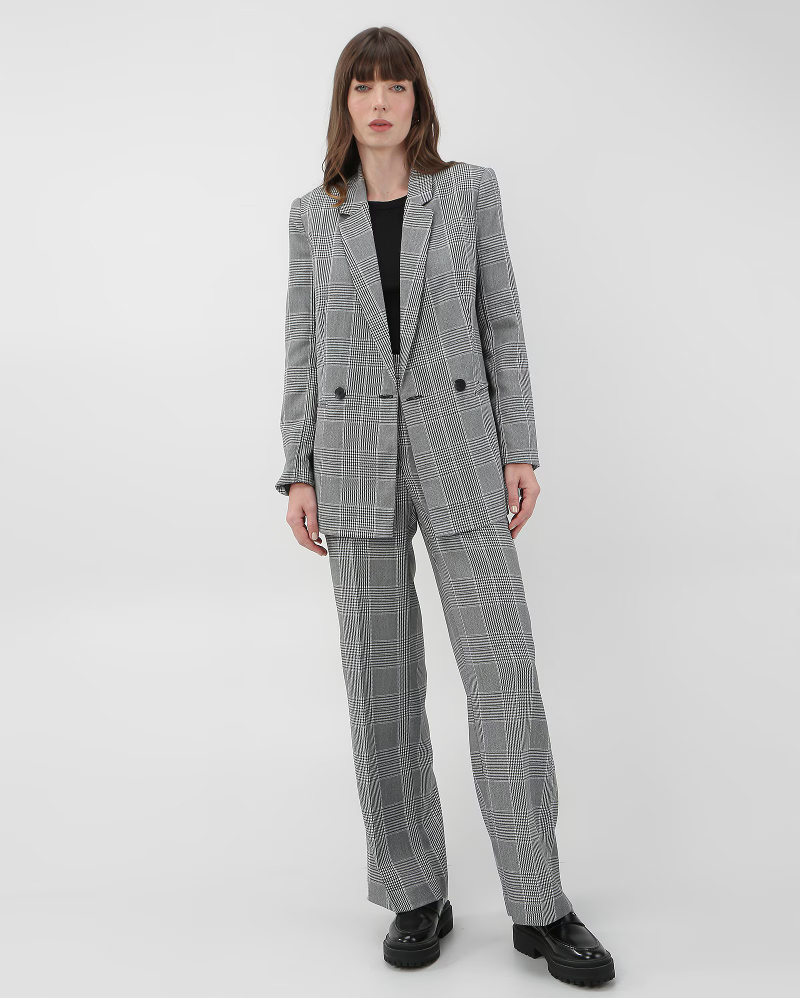 Blazer feminino alongado príncipe de gales cinza | AK by Riachuelo | Riachuelo (BR)