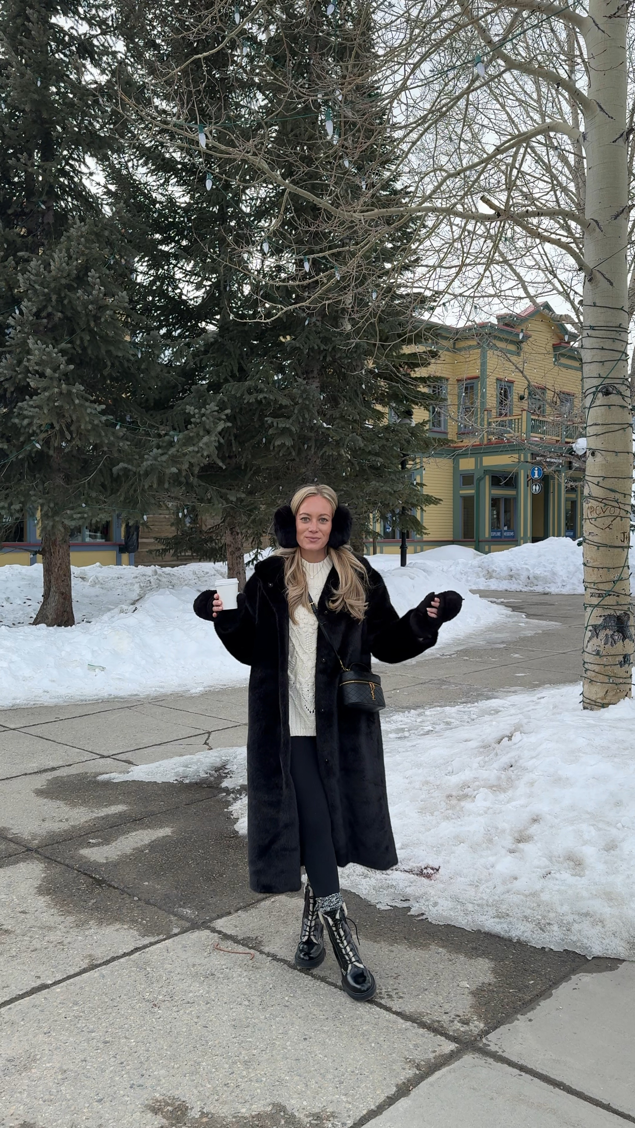 OOTD ❄️ ski trip outfit wearing faux fur coat with Amazon oversized sweater and coach snow boots 

#LTKTravel
