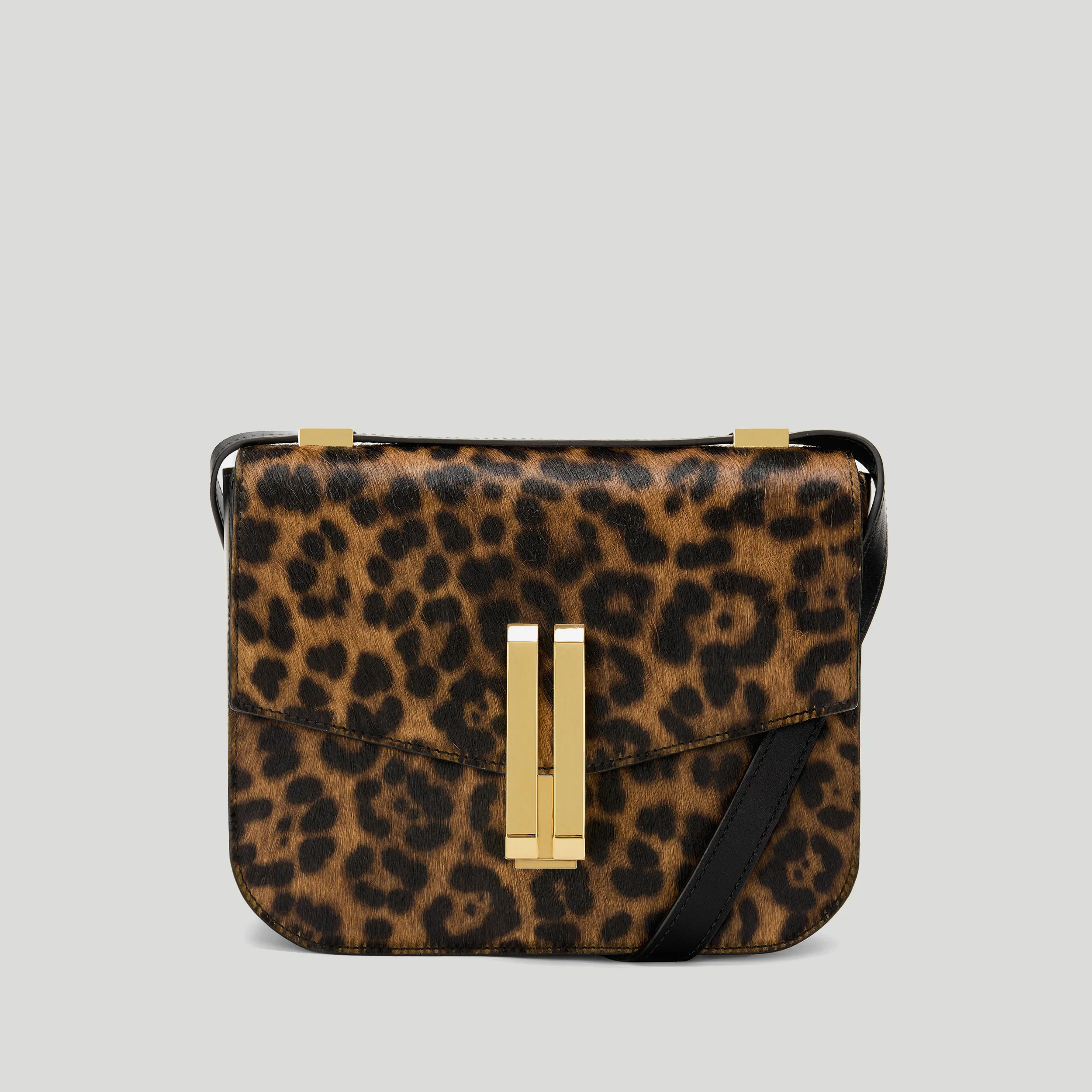 DeMellier The Vancouver in Leopard-Effect Calf Hair & Black Smooth Leather Crossbody bag | DeMellier