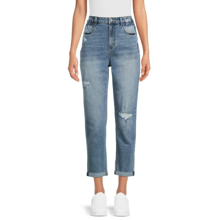 No Boundaries Juniors Cinched Mom Jeans - Walmart.com | Walmart (US)