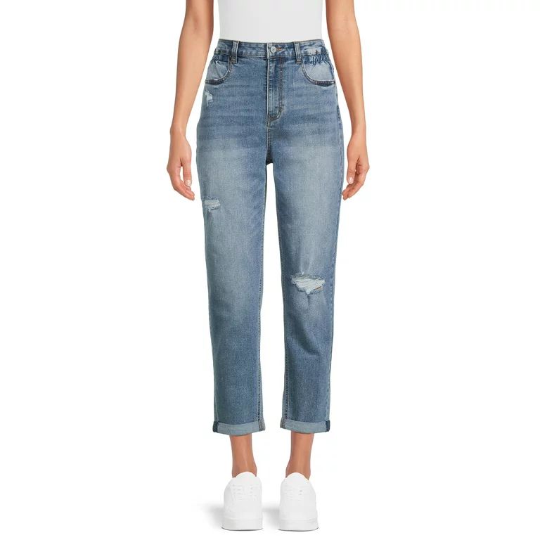 No Boundaries Juniors Cinched Mom Jeans - Walmart.com | Walmart (US)