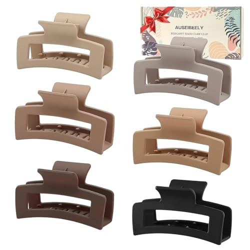 6 Pack Square Claw for Women Girls, 3.5" Medium Non-slip Rectangular Matte Clips Strong Hold Jumbo Hair Styling Accessories, Brown | Amazon (US)