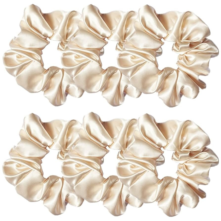 6 Pcs Satin Silk Scrunchies, Soft Hair Ties, Fashion Hair Bands, Bow Ropes, Elastic Ponytail Hold... | Amazon (US)
