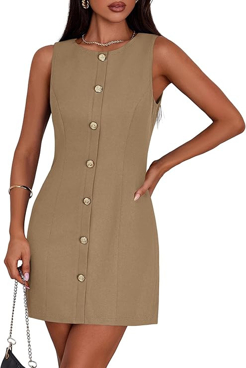 PRETTYGARDEN Work Dresses for Women 2026 Summer Business Formal Short Dress Sleeveless Button Dow... | Amazon (US)