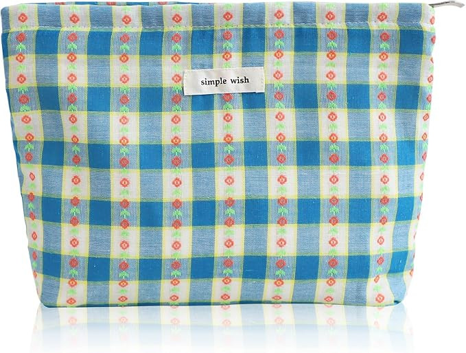 Wudygirl Makeup Bag for Women Travel Cosmetic Bag 10.5"x7.5" Blue Floral | Amazon (US)