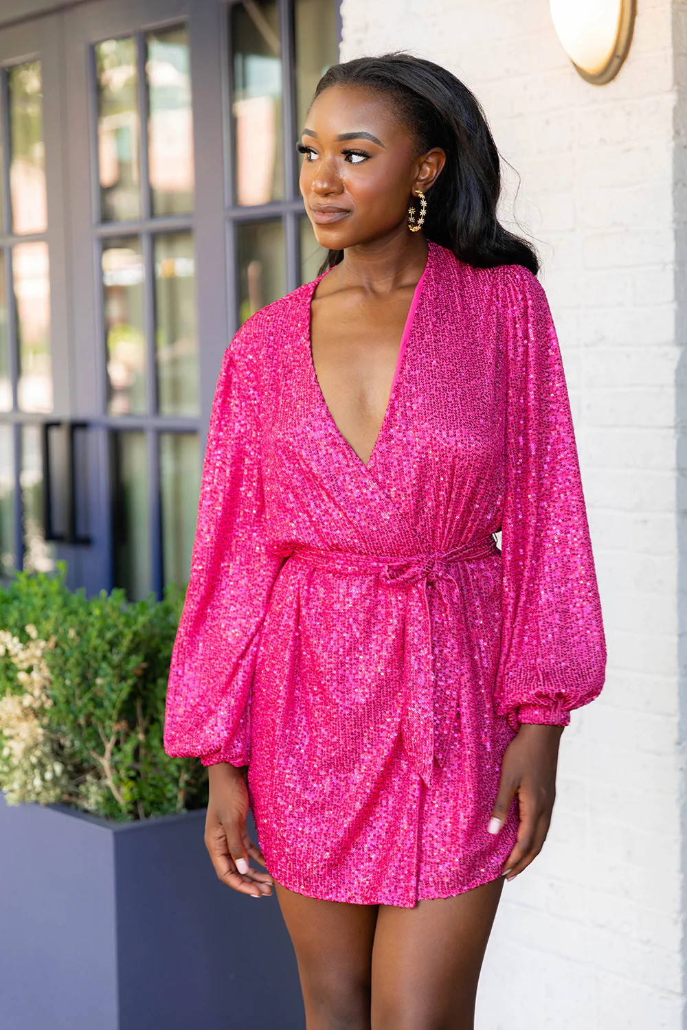 BuddyLove | Adeline Sequin Wrap Dress | Guava | BuddyLove