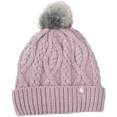 Women's Brina Solid Cable Knit Roll Up Hat with Pom-Pom | Target