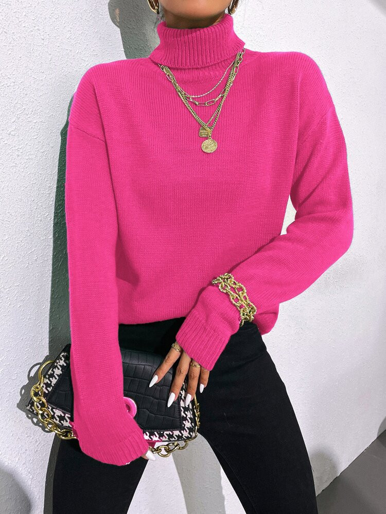 Turtleneck Drop Shoulder Sweater | SHEIN