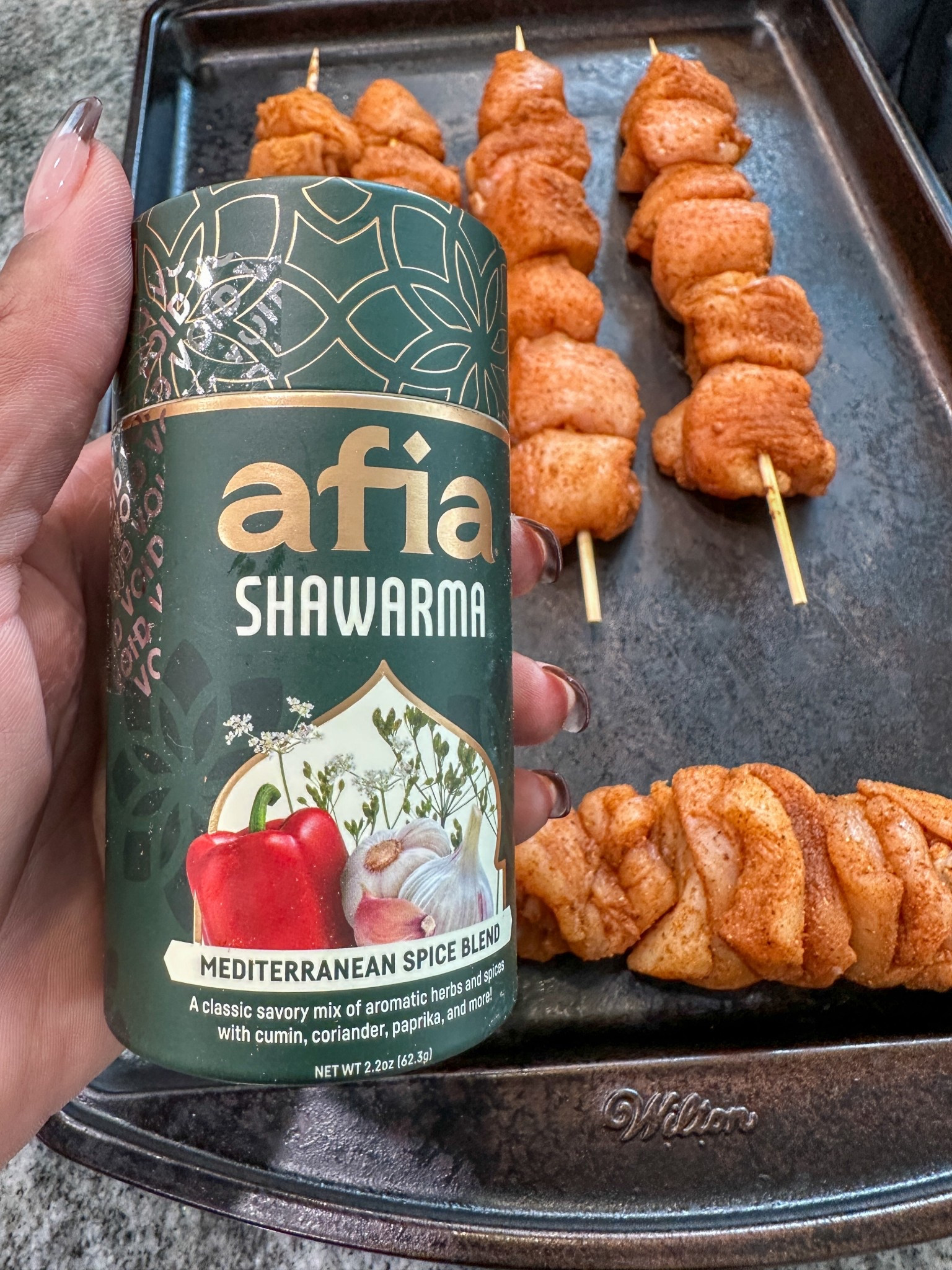 Chicken shawarma skewers with Afia Shawarma seasoning. #chickenshawarma #chicken #chickenskewers #athomewithdsf