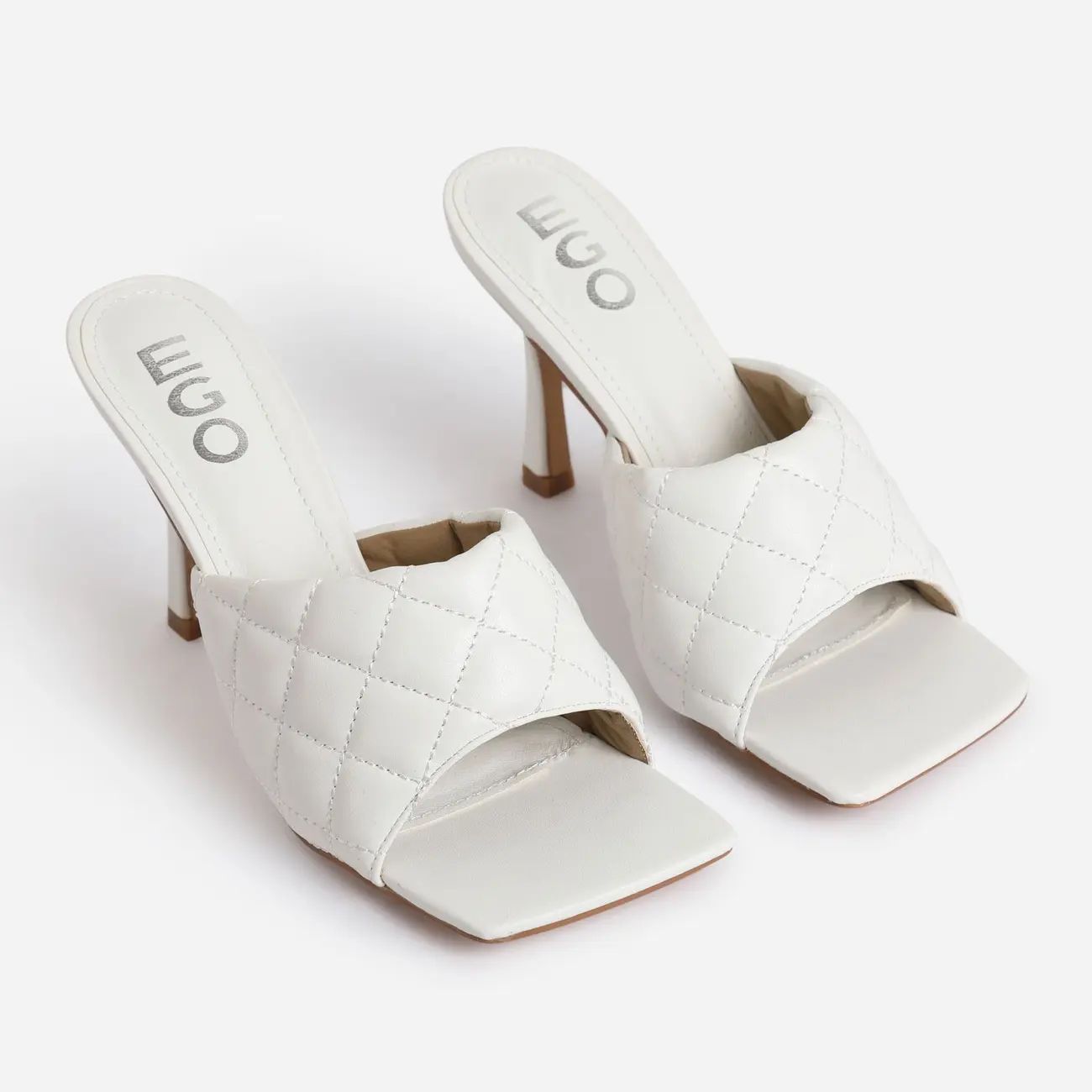 Tropez Square Toe Quilted Heel Mule In White Faux Leather | EGO Shoes (US & Canada)