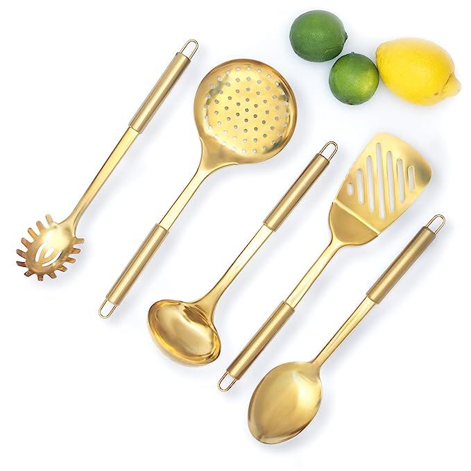 STYLED SETTINGS Gold/Brass Cooking Utensils for Modern Cooking and Serving, Kitchen Utensils -Sta... | Amazon (US)
