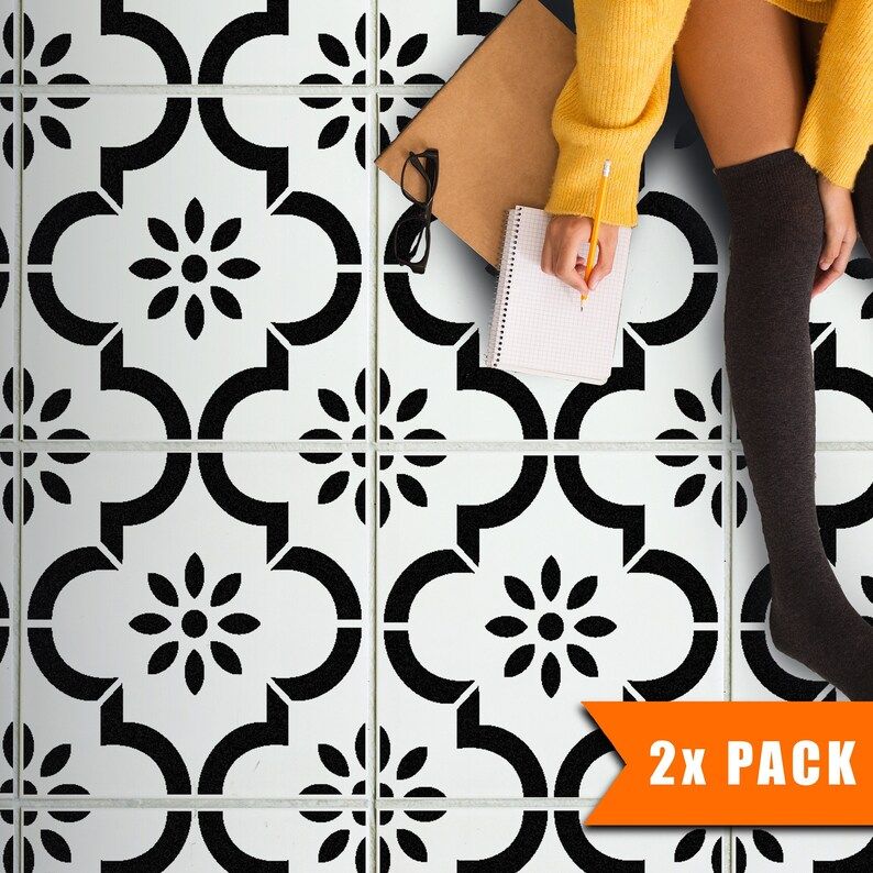 PACK of 2 Tile Stencils for Floors - Tile Stencils for Walls - JANNAH Moroccan Tile Stencils UK | Etsy (US)