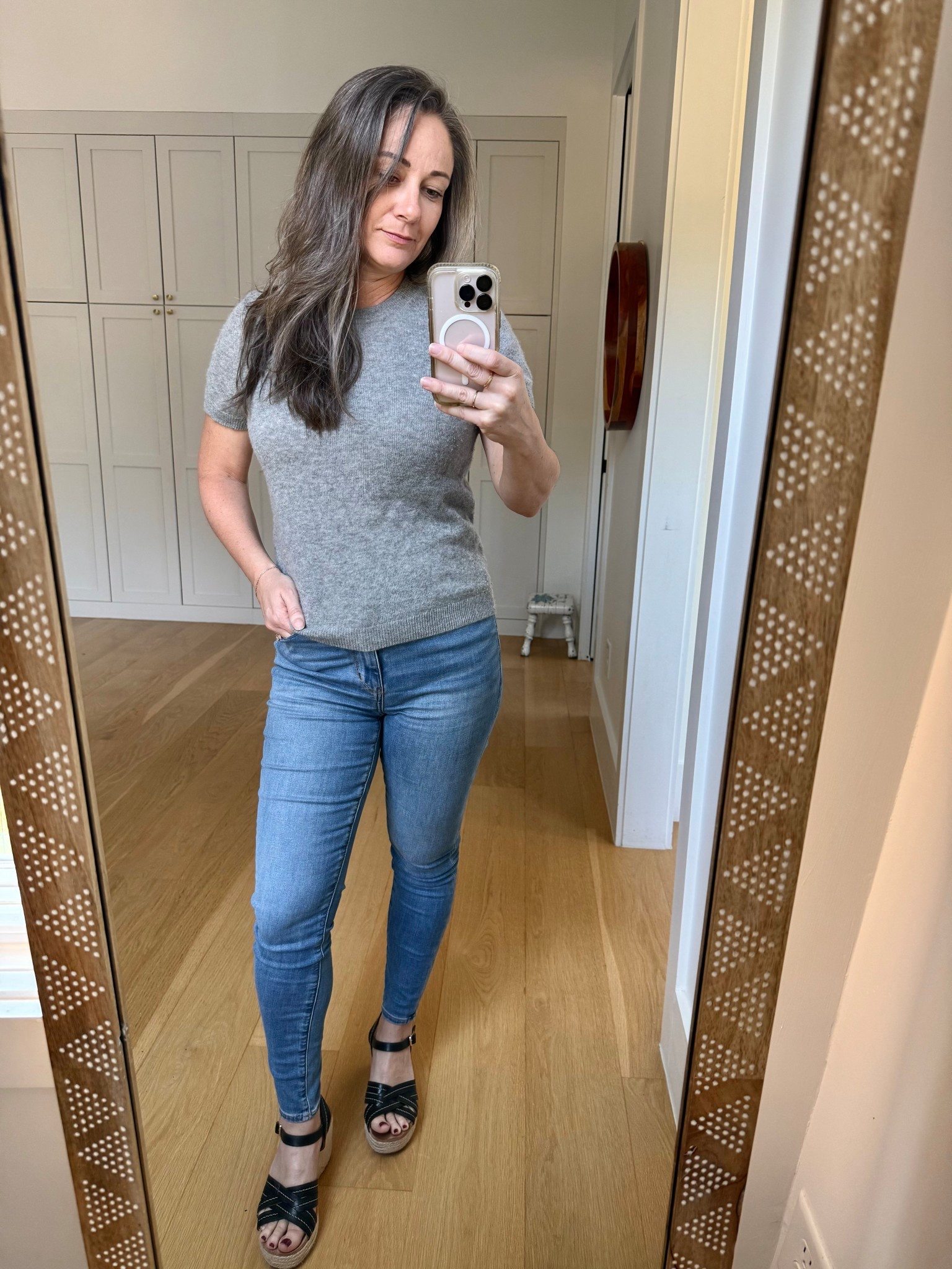 Mongolian cashmere tee that is so soft and versatile! I’m 5’ 2”, 125 lbs and wearing a size small.

#LTKStyleTip #LTKPetite #LTKOver40