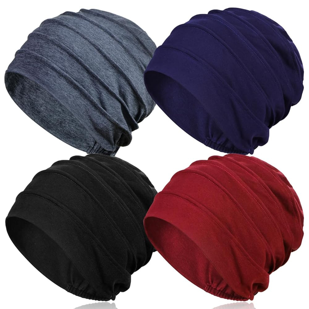 4 Pieces Cotton Slouchy Chemo Beanies, Chemo Headwear Cancel Hats for Women with Hair Loss | Amazon (US)