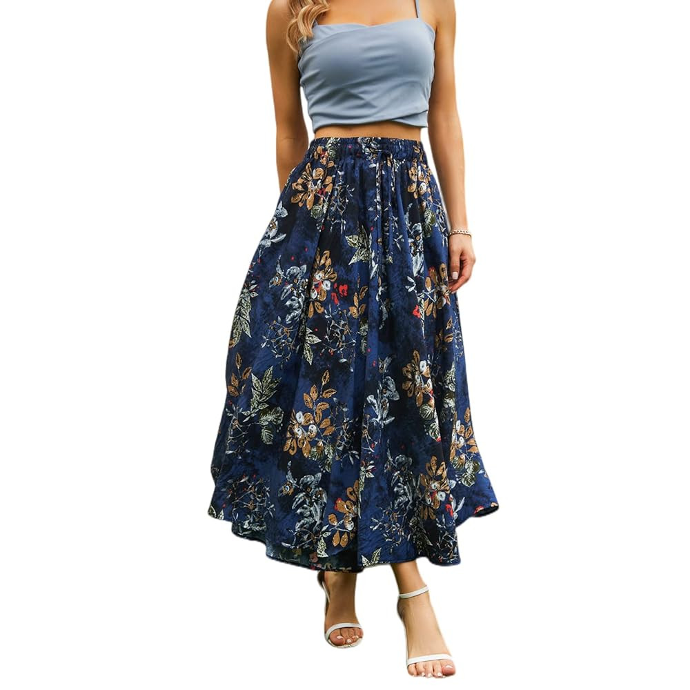 Maxi Skirts for Women with Pockets Long Midi Length Casual Skirt for Beach Party Holiday | Amazon (US)