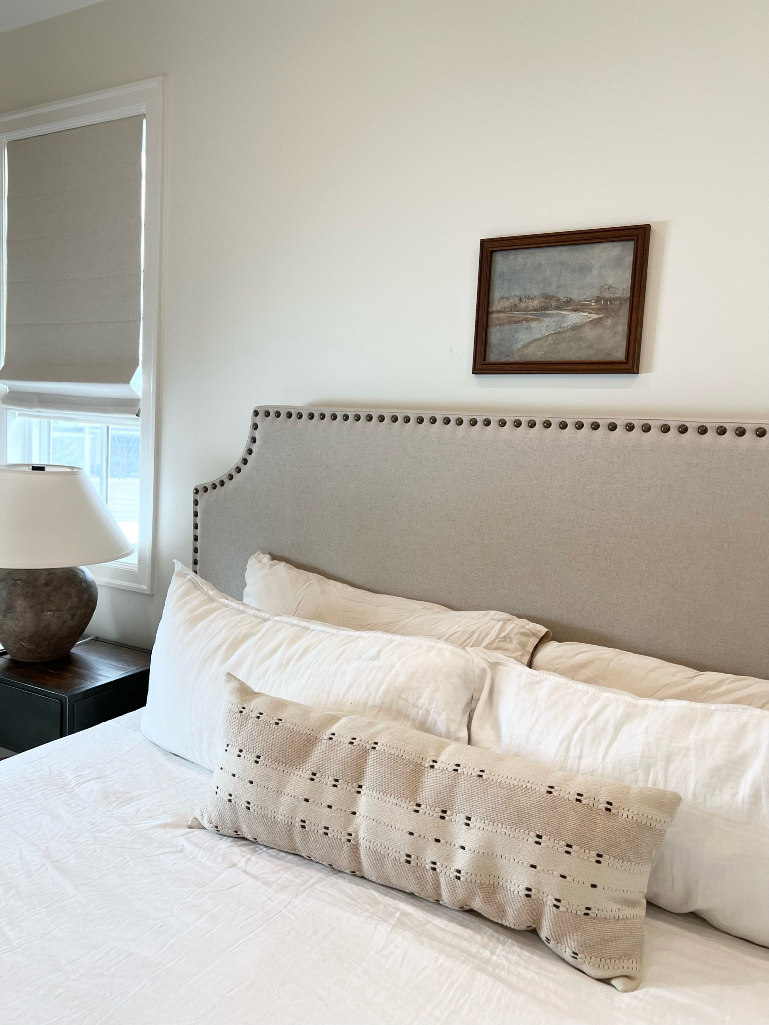 Bedroom essentials. Linen duvet cover from Amazon home. Vintage Etsy artwork. Target wood picture frame. Amber interiors table lamp. Pottery barn nightstand. Amber Lewis and Loloi lumbar pillow. Cozy earth bamboo bedsheets 

#LTKHome