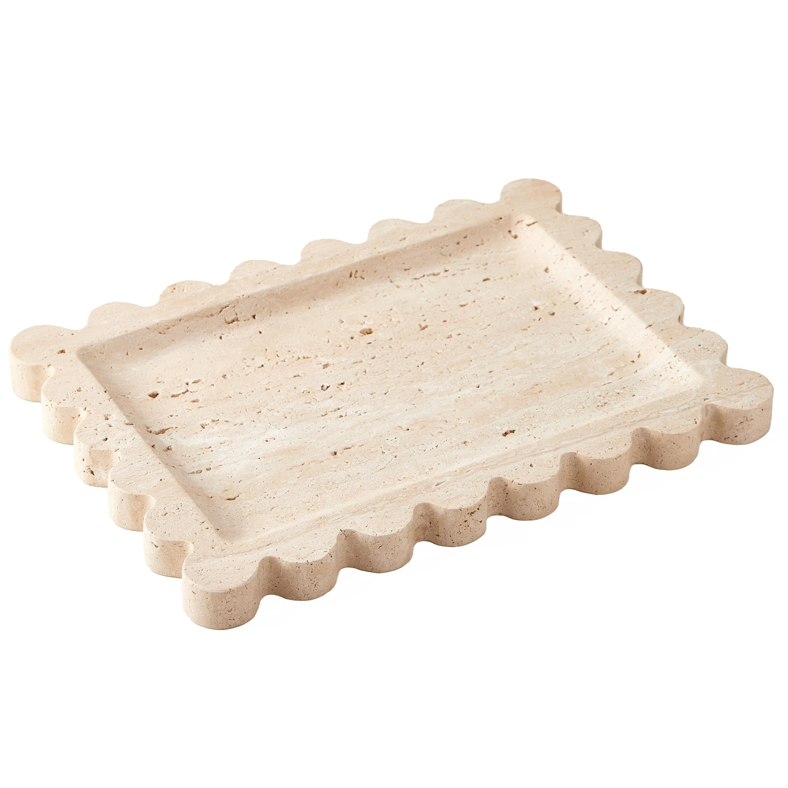 Denique Natural Travertine Tray with Scalloped Edge, 10.8x8 Rectangle Vanity Tray for Bathroom Ki... | Amazon (US)