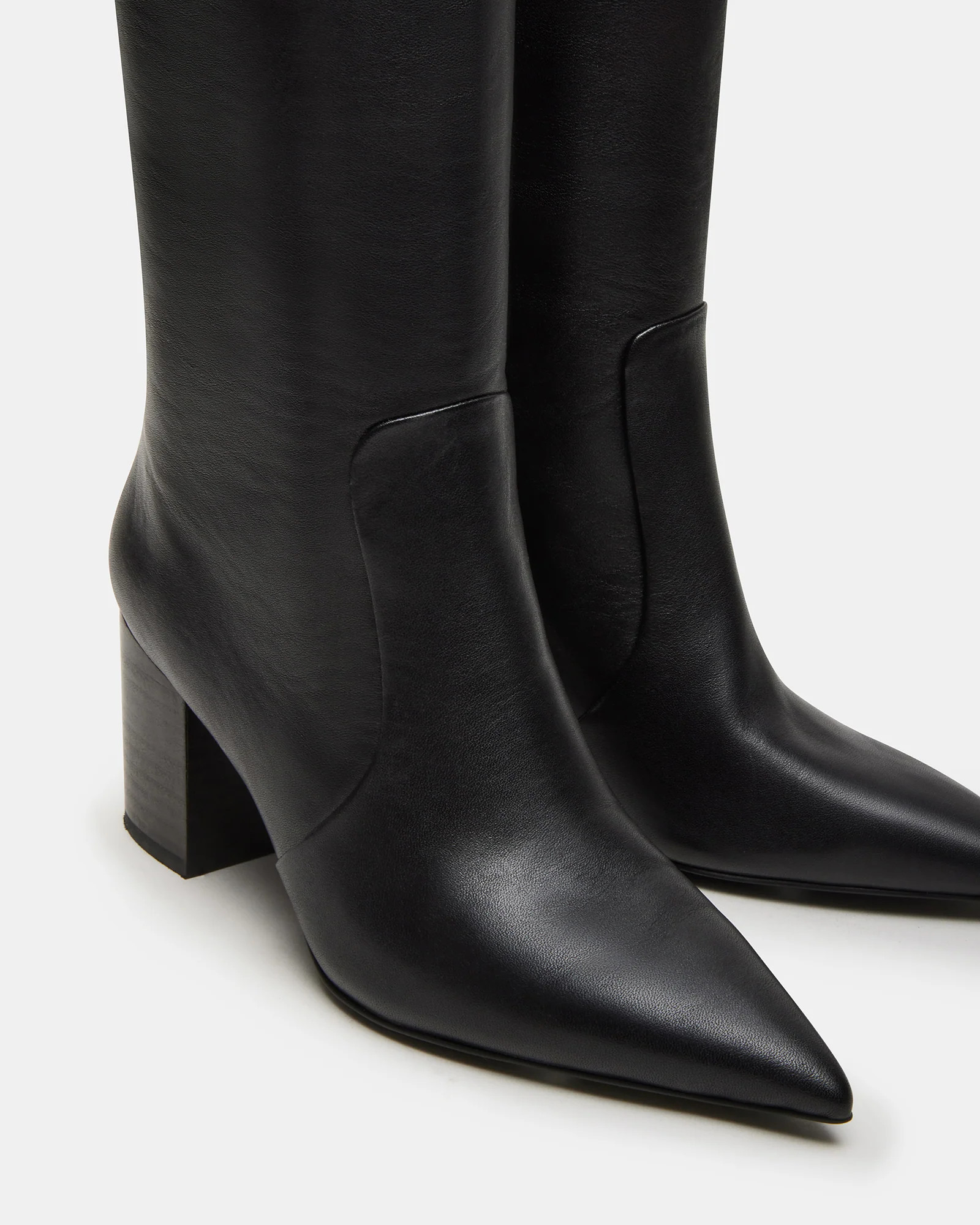 SKYLINE Black Leather Knee-High Pointed Toe Women's Boot | Steve Madden (US)
