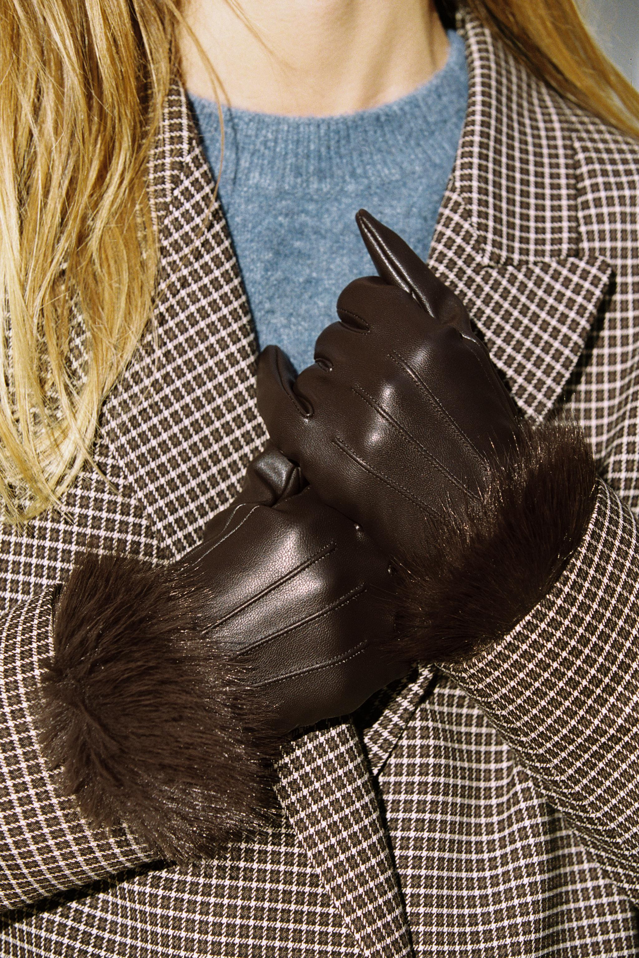FAUX LEATHER GLOVES WITH FAUX FUR | Zara US