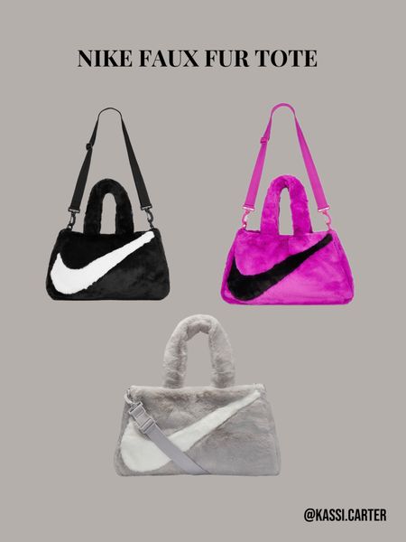 Nike faux fur tote 
Overnight bag 
Workout bag 
Loungewear 

#LTKitbag #LTKfit #LTKtravel