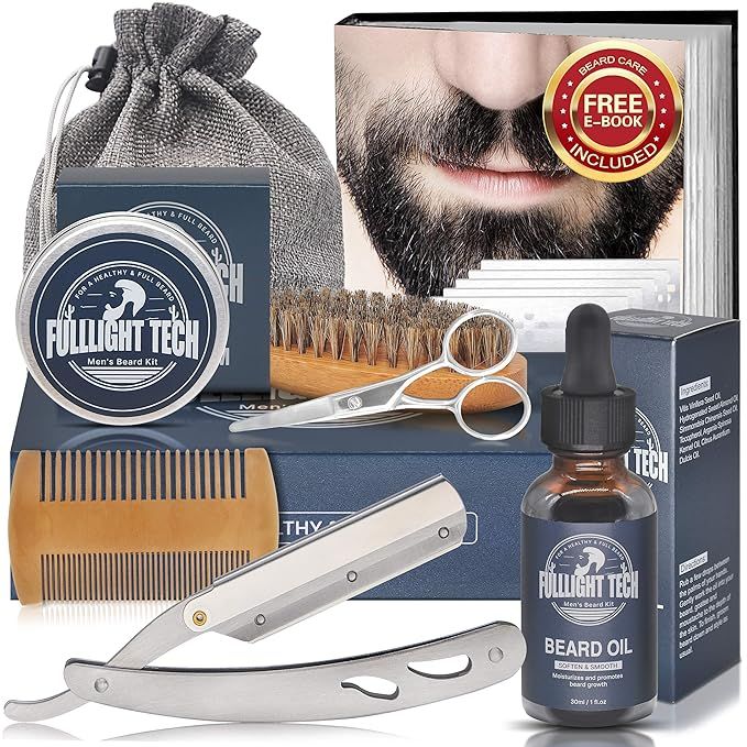Beard Growth Kit,Beard Grooming Kit,Beard Kit,w/Straight Razor,Beard Growth Oil,Beard Balm,Beard ... | Amazon (US)