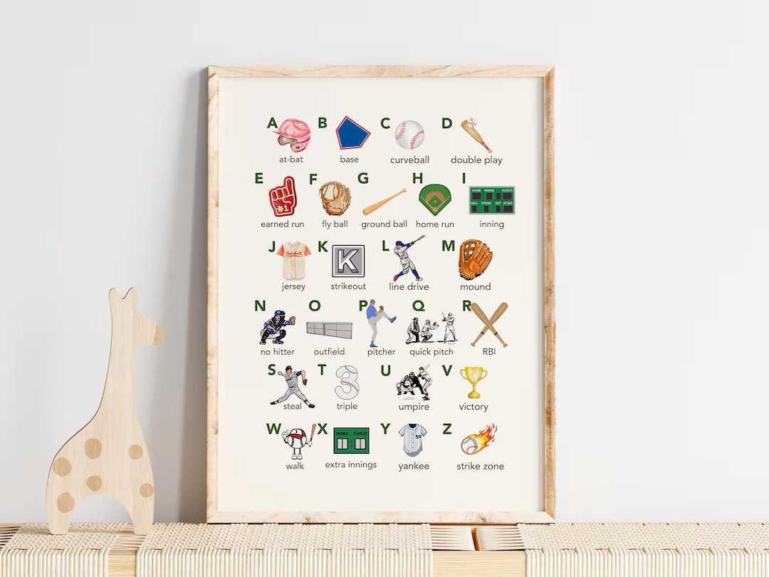 Baseball Alphabet Nursery Print, Watercolor Baseball Print, Baseball Wall Art, Baseball Gift, Abc... | Etsy (US)
