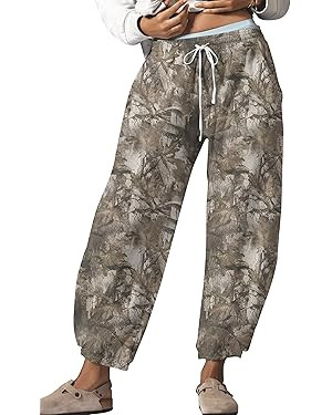 Leopard Pants Women Barrel Sweatpants Casual Baggy Cheetah Print Lounge Pants Drawstring Joggers ... | Amazon (US)