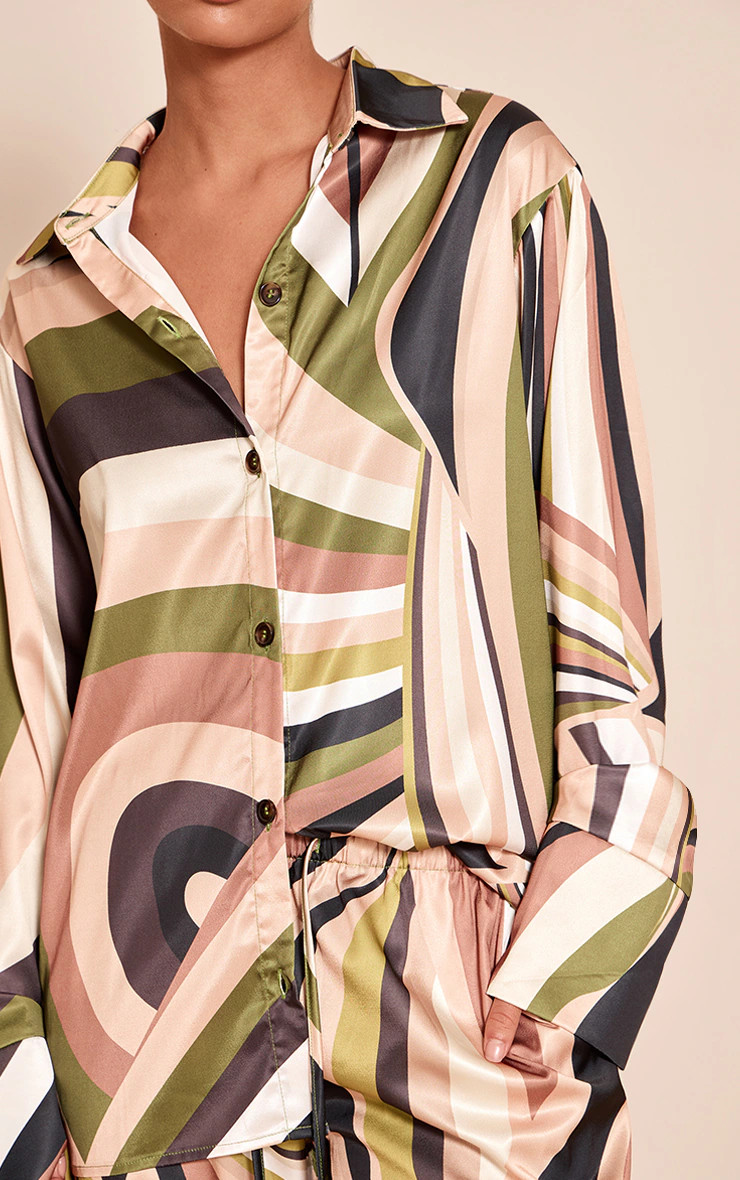 Green Abstract Print Oversized Deep Cuff Shirt | Co-ords | PrettyLittleThing UK