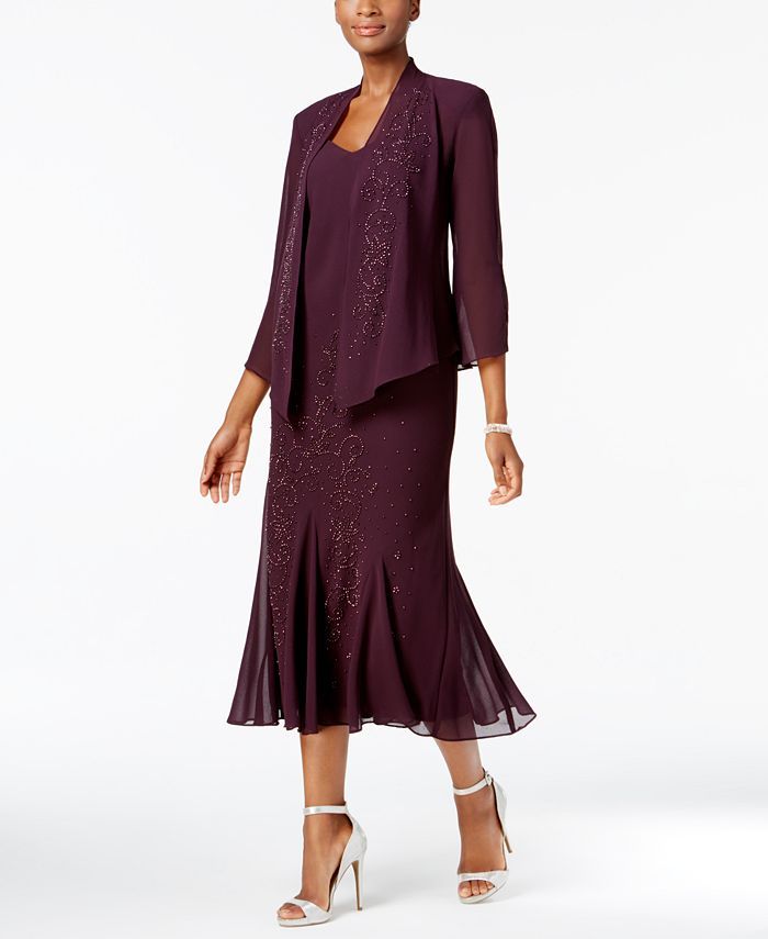 R & M Richards R&M Richards Sleeveless Beaded V-Neck Dress and Jacket & Reviews - Dresses - Women... | Macys (US)