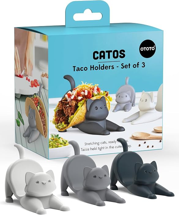 NEW - OTOTO Catos Taco Holder Set of 3 - Taco Shell Holder, Taco Stand, Taco Tray, Cute Kitchen A... | Amazon (US)
