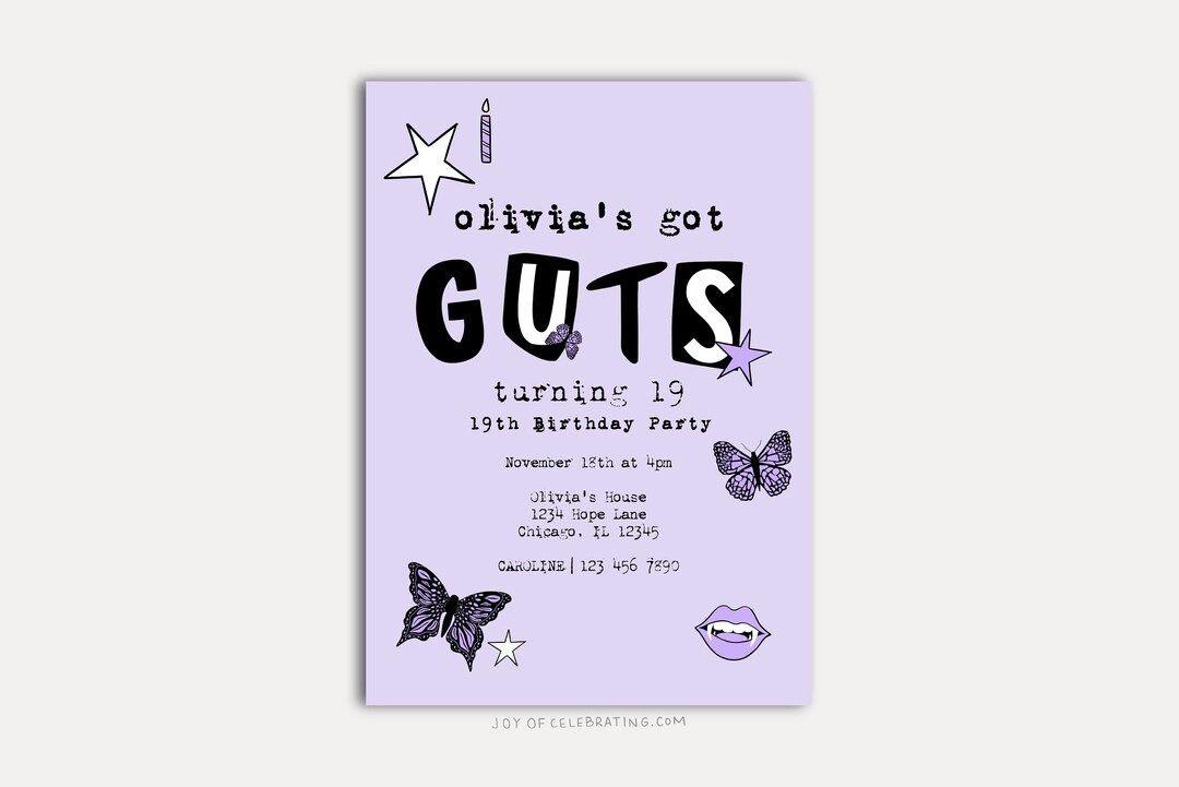 Themed Birthday Party Invitation, Purple Butterfly Sticker Teen Party, Customizable Digital Downl... | Etsy (US)