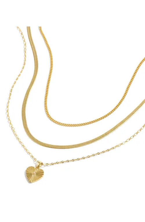 Madewell Set of 3 Etched Heart Necklaces in Vintage Gold at Nordstrom | Nordstrom