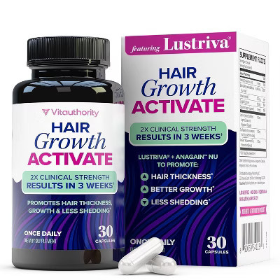 Lustriva Hair Growth Supplement, DHT Blocker Biotin Vitamins for Thicker Fuller Hair, Reduce Shedding & Hair Loss for Men & Women, Vitauthority, 30ct | Target