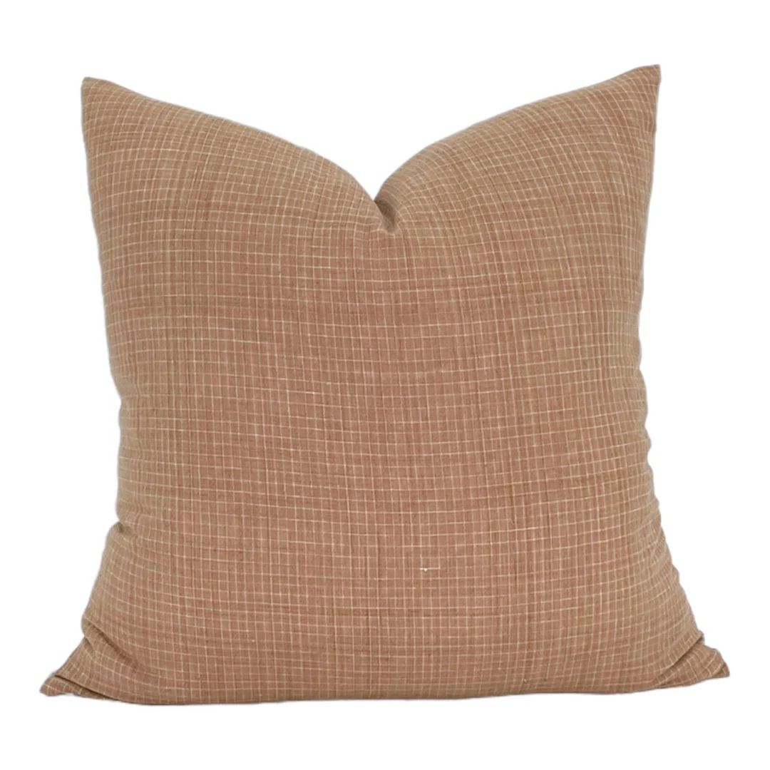 Cotton Caramel Check Pillow Cover // Rust Brown Tan Throw Pillow // Modern Farmhouse Pillows // D... | Etsy (US)