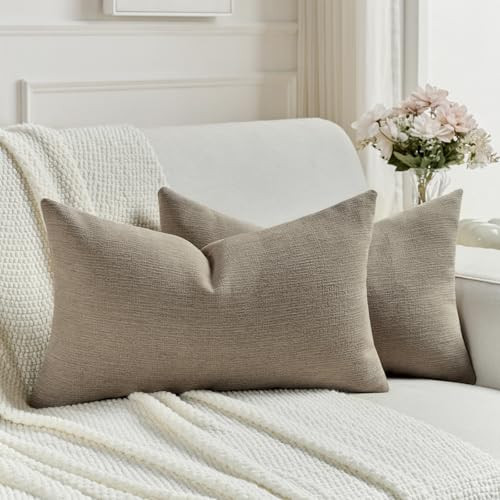 FUTEI Coffee Chenille Decorative Throw Pillow Covers 12x20 Inch Set of 2,Soft Cozy Faux Linen Textured Lumbar Pillow Cases,Farmhouse Home Decor for Couch Living Room | Amazon (US)
