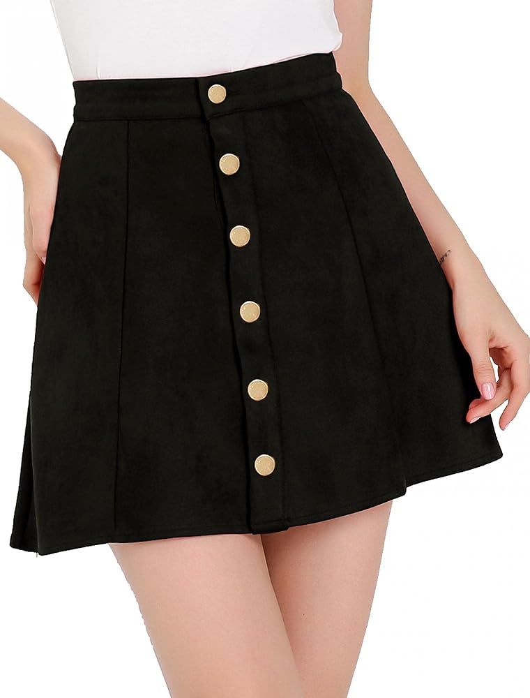 Allegra K Women's Faux Suede Button Closure High Waisted Halloween Flared Mini Short Skirt Large ... | Amazon (US)