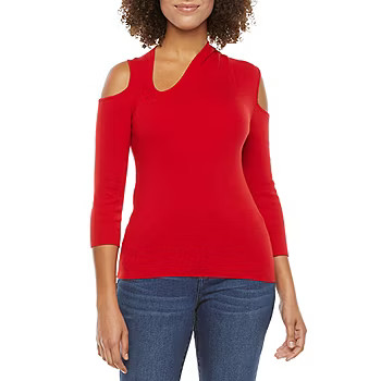 Bold Elements Womens Asymmetrical Neck 3/4 Sleeve Pullover Sweater | JCPenney