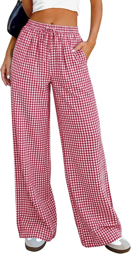 PRETTYGARDEN Womens Pants Elastic Waist Floral Lightweight Palazzo Pants for Women Casual Lounge ... | Amazon (US)