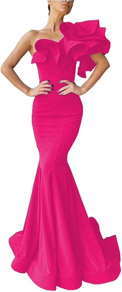 Blawhee Women's Mermaid One Shoulder Ruffles Prom Dresses Evening Gowns | Amazon (US)