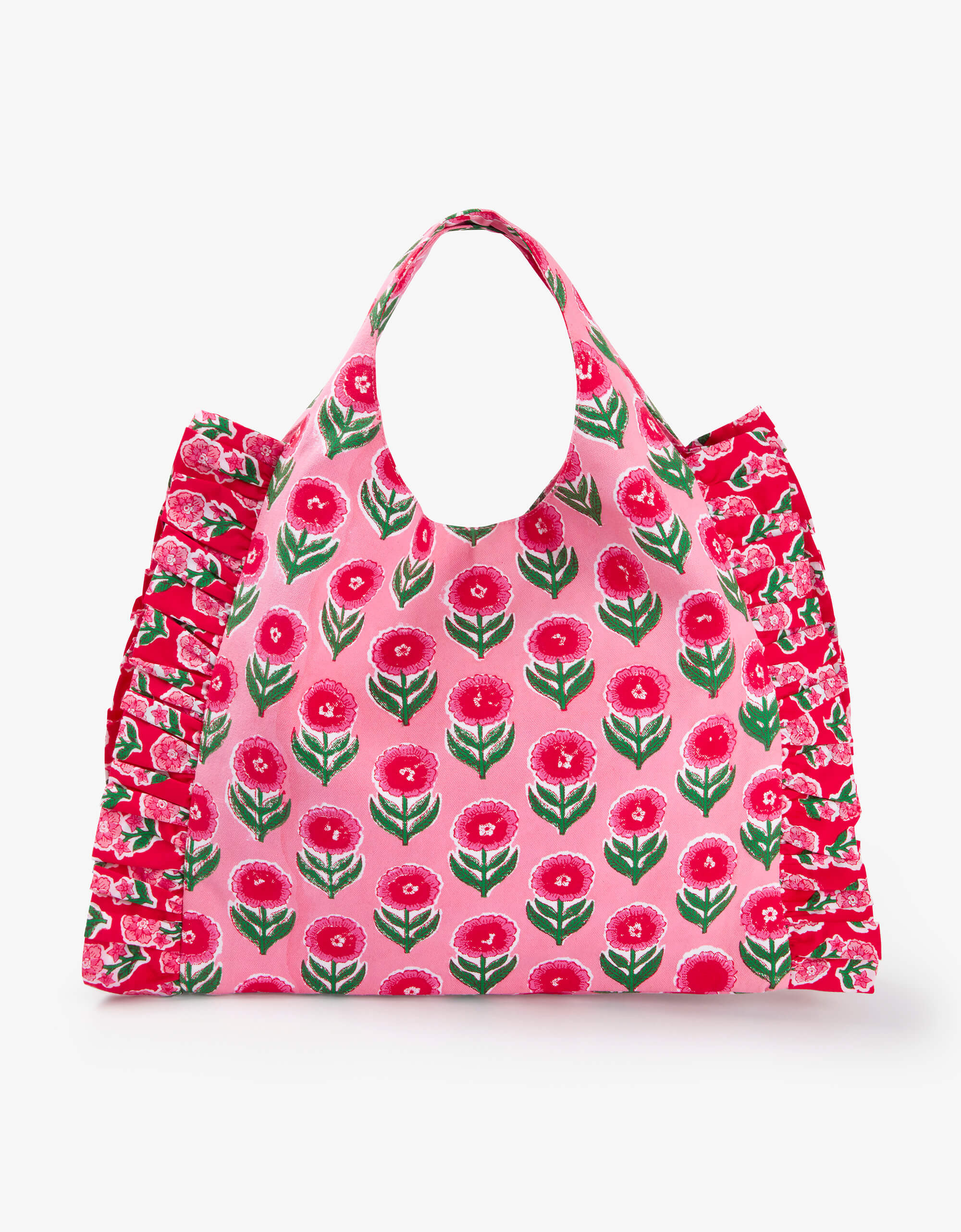 Pink and Red Poinsettia Buta Canvas Tote Bag | Pink City Prints UK