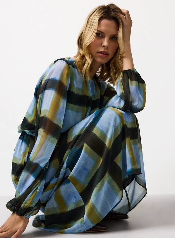 Blue Patterned Midaxi Smock Dress 16 | Tu Clothing