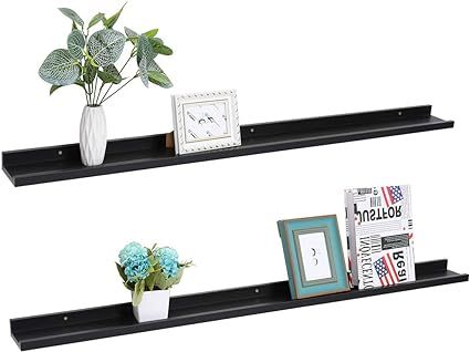 Set of 2 Picture Ledge Floating Frame Shelves Wall Shelf Mounted for Photo Frames Display (Black,... | Amazon (US)