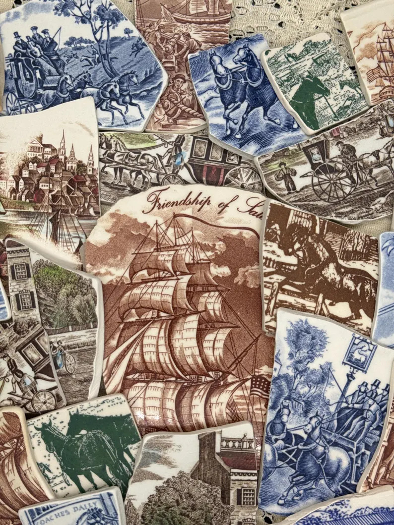 Hand-cut Tumbled Pottery Shards: Horse Scenes, Ships, Transportation - Crafting Mosaics - Etsy | Etsy (US)