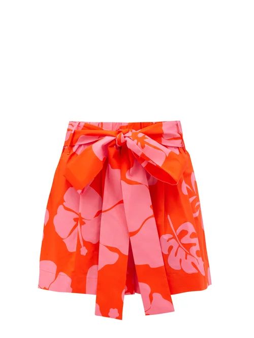 Staud - Sage Hibiscus-print Cotton-blend Poplin Shorts - Womens - Red Print | Matches (US)