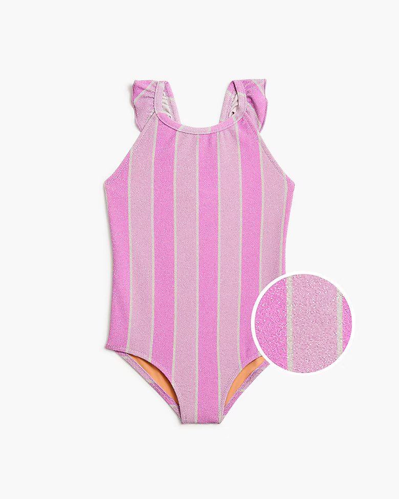 Girls' shimmer-stripe ruffle-strap one-piece swimsuit | J.Crew Factory
