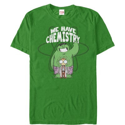 Men's Marvel Valentine's Day Hulk We Have Chemistry  T-Shirt - Kelly Green - Small | Target