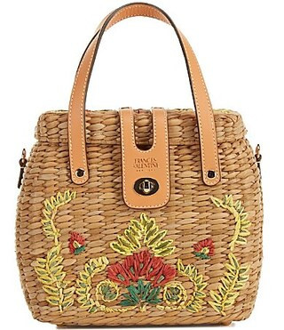 FRANCES VALENTINE Harriet Wicker Embroidered Floral Motif Top Handle Bag - Natural/Multi | Dillard's