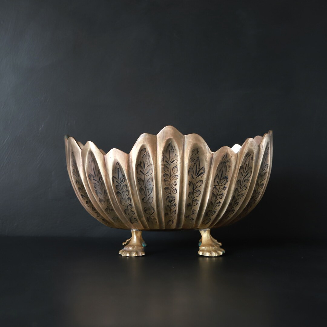 Heavy Etched Brass Planter Pot Vintage Paw Footed Oval Bowl Unique Entryway Catchall Home Garden ... | Etsy (US)