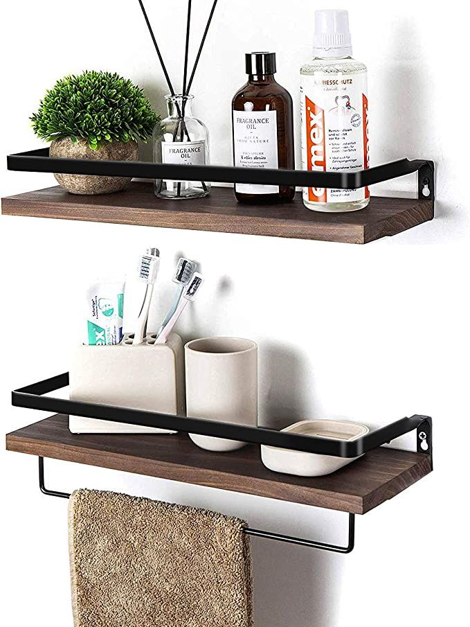 Soduku Floating Shelves Wall Mounted Storage Shelves for Kitchen, Bathroom,Set of 2 Brown | Amazon (US)