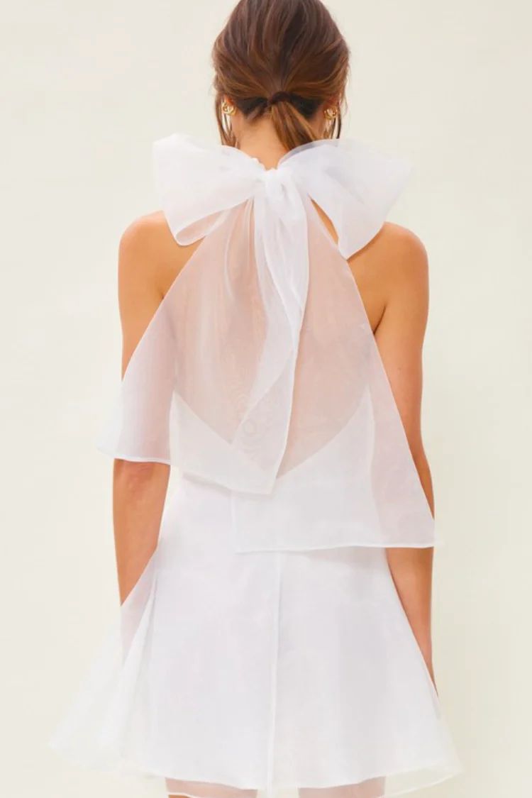 Cece White Bow Back Halter Mini Dress | Confête